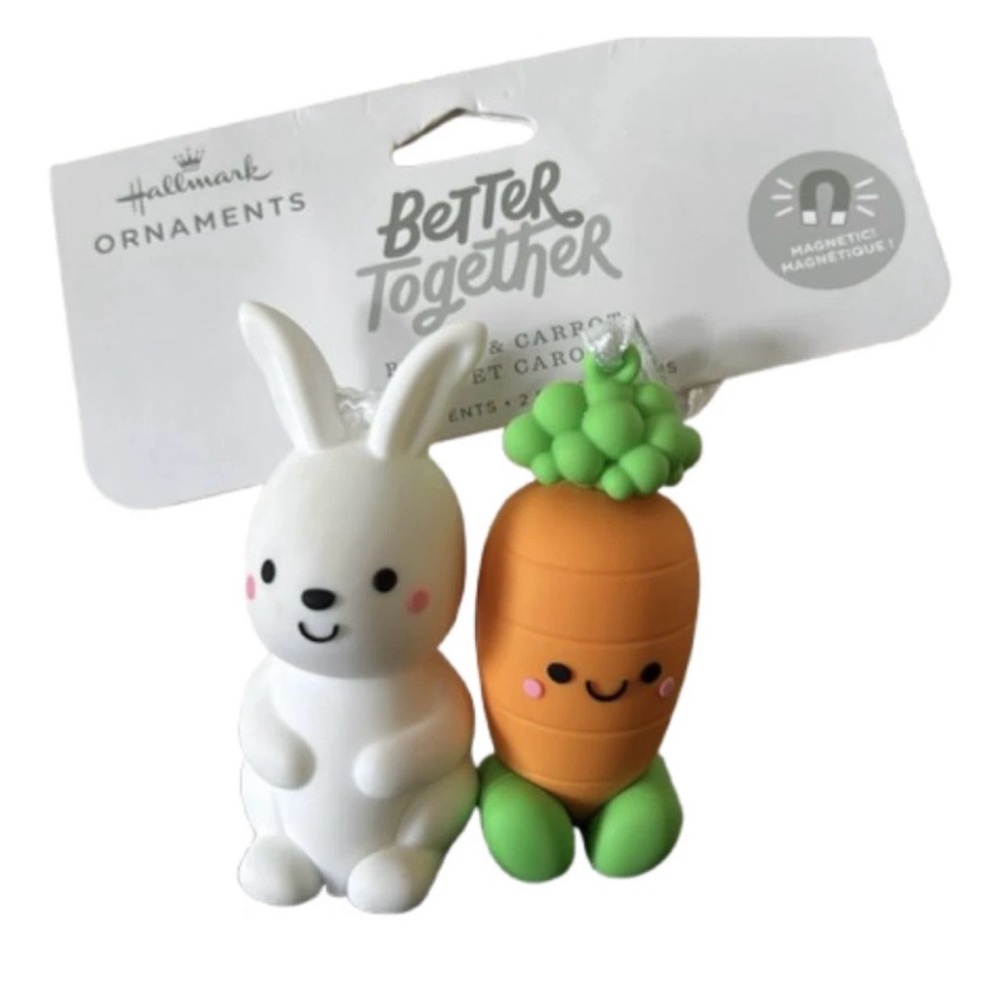Hallmark Better Together White Bunny and Carrot Magnetic Hallmark Ornaments NWT